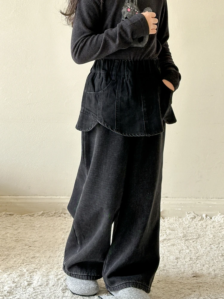 jeans-en-denim-doubles-polaire-pour-filles-pantalon-decontracte-a-jambe-droite-vetements-d'automne-et-d'hiver-pour-enfants-en-velours-integre