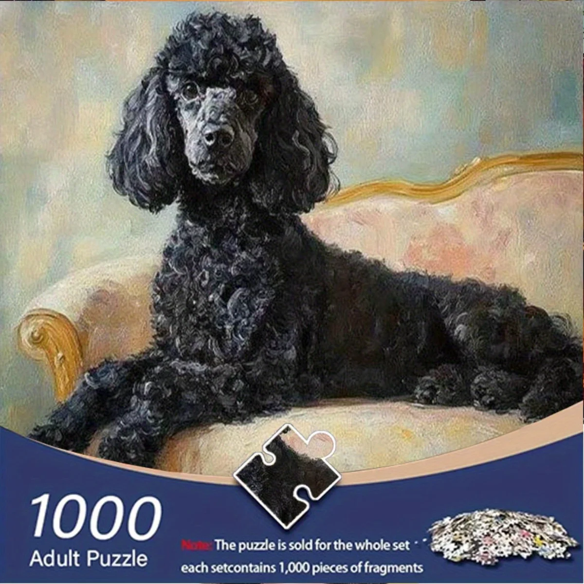 

1000 шт. головоломка «Черный пудель» — элегантный портрет с золотым акцентом и бежевой мебелью, сложная игра «сделай сам» для взрослых и семьи