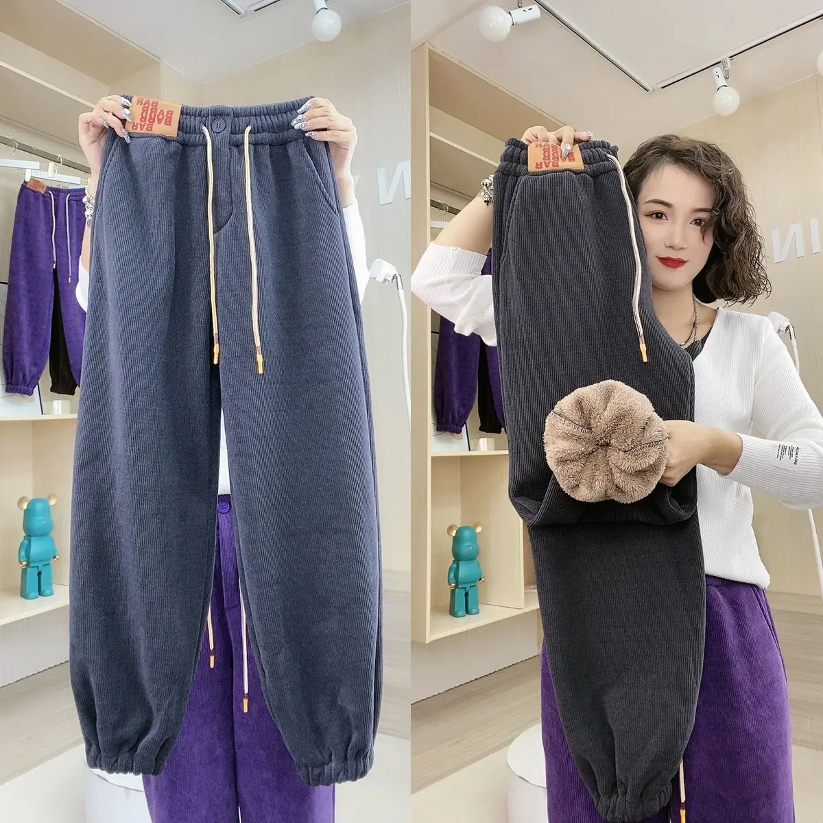 Vintage Brown Thickened Lamb Plush Iining Sweatpants Warm Winter Harem Pants Women High Waist Joggers Harajuku Korean Trousers