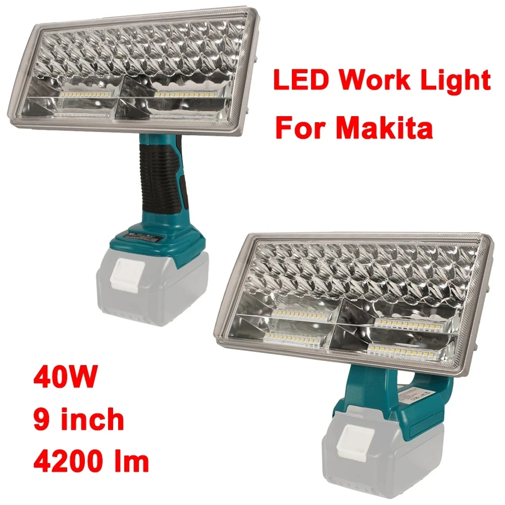 9 inch 40W LED Flashlight Work Light For Makita BL1430 BL1830 18V Lithium Battery Indoor Outdoor Lighting Flashlight With USB