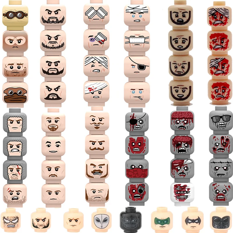 WW2 Military Army Emotional Expression Building Blocks Zombies Face Soldier Figure Injured Head Bandage Bricks Halloween Kid Toy