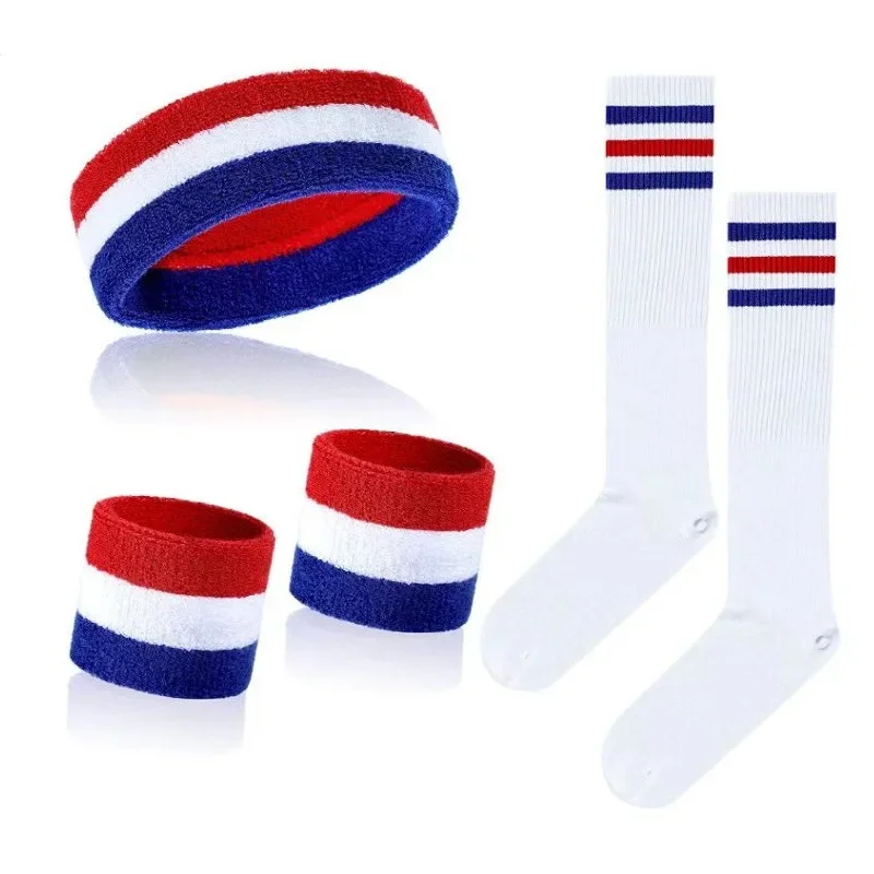 Anti Sweat Headband Stripe Hair Band Yoga Suitable For Men And Women's Sports Basketball Running Fitness Band Bracer Socks Set