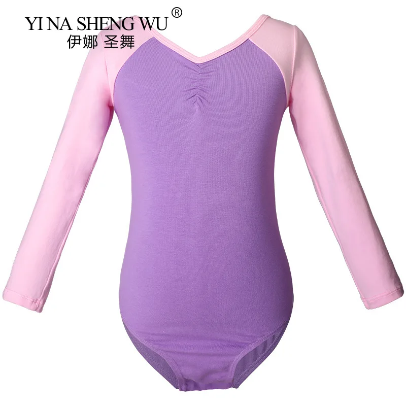 الفتيات رداء رقص الباليه Dancewear أكمام قطنية طويلة الباليه الرقص الاطفال الباليه خياطة ارتداءها الجمباز راقصة الباليه الملابس