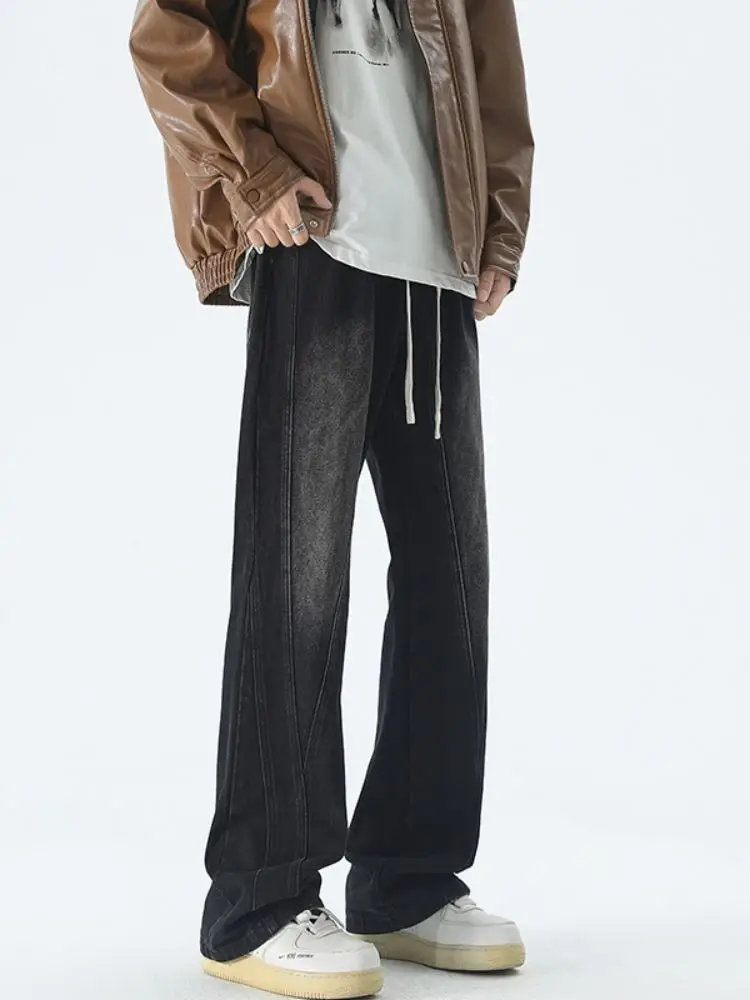 

Мужские джинсы Bla Wide Leg Loose Fit Straight: ретро-стиль, американский уличный дизайн, весна-осень, длинные брюки, молодежная одежда, джинсы из денима