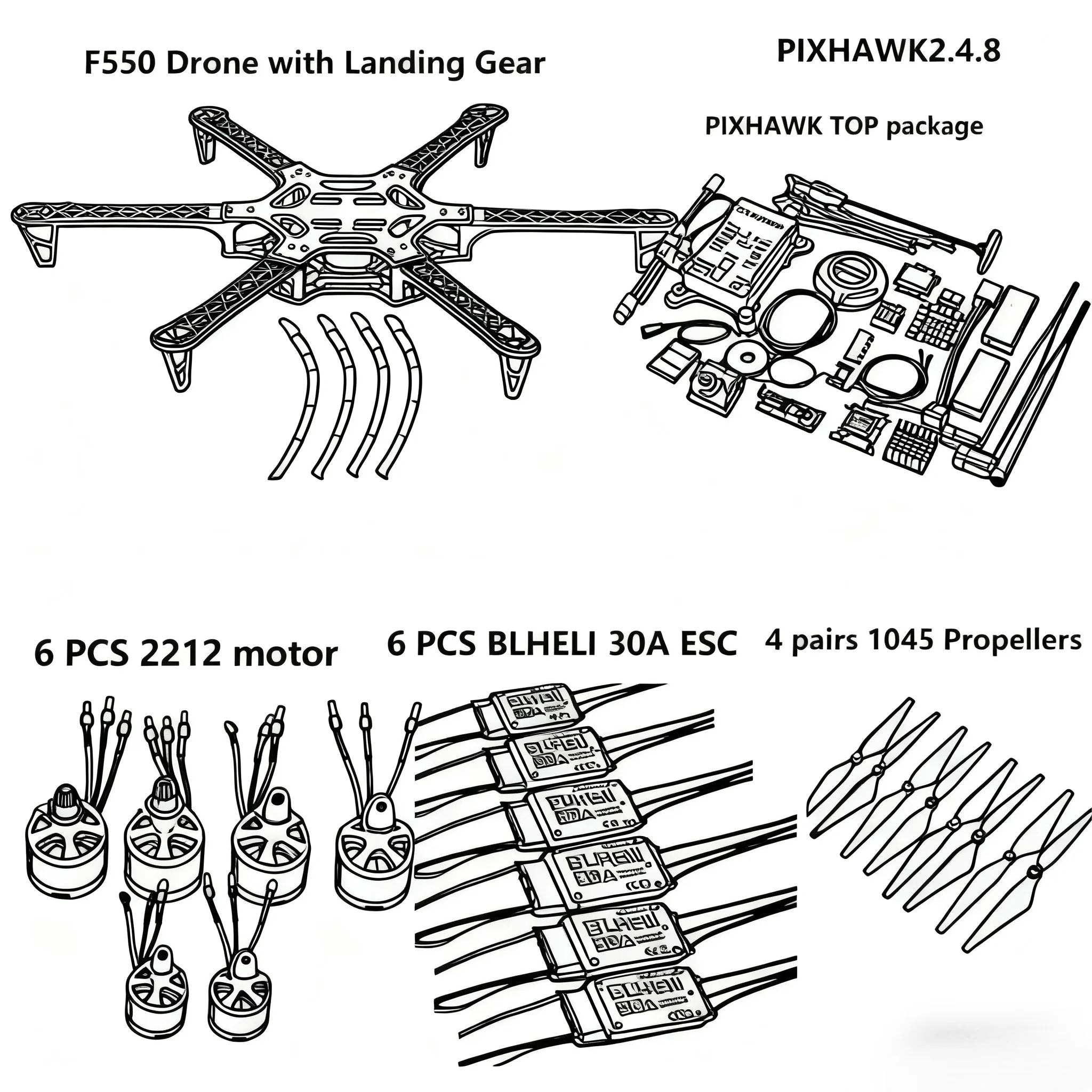 

Комплект FPV Fiber Hexa Carbon F550 PIXHAWK2.4.8 Управление полетом BLHELI 30A ESC 2212 Двигатель Ardupilot 100 МВт Радиотелеметрия Квадрокоптер