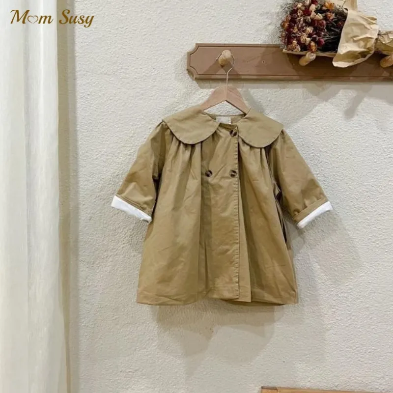 

Baby Girl Boy Loose Cotton Trench Jacket Peter Pan Collar Child Windbreak Coat Long Spring Autumn Dust Coat Baby Clothes 1-10Y