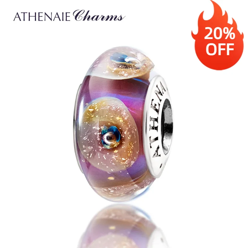 ATHENAIE Genuine 925 Silver Core Gold Shell Charms Murano Glass Beads Fit All European Bracelets Great Gift For Women DIY Gifts