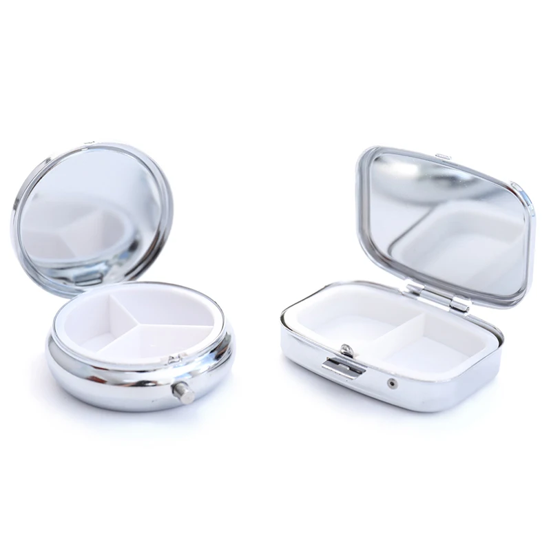 1Pc Waterproof Metal Pill Organizer Portable Round Square Pill Box Pill Container Weekly Pill Splitter Box