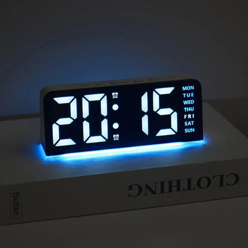 

Digital Alarm Clock with Night Light, LED Table Clock with Date, 2 Alarms Snooze Clocks, LED 12h 24h Atmosphere Switch