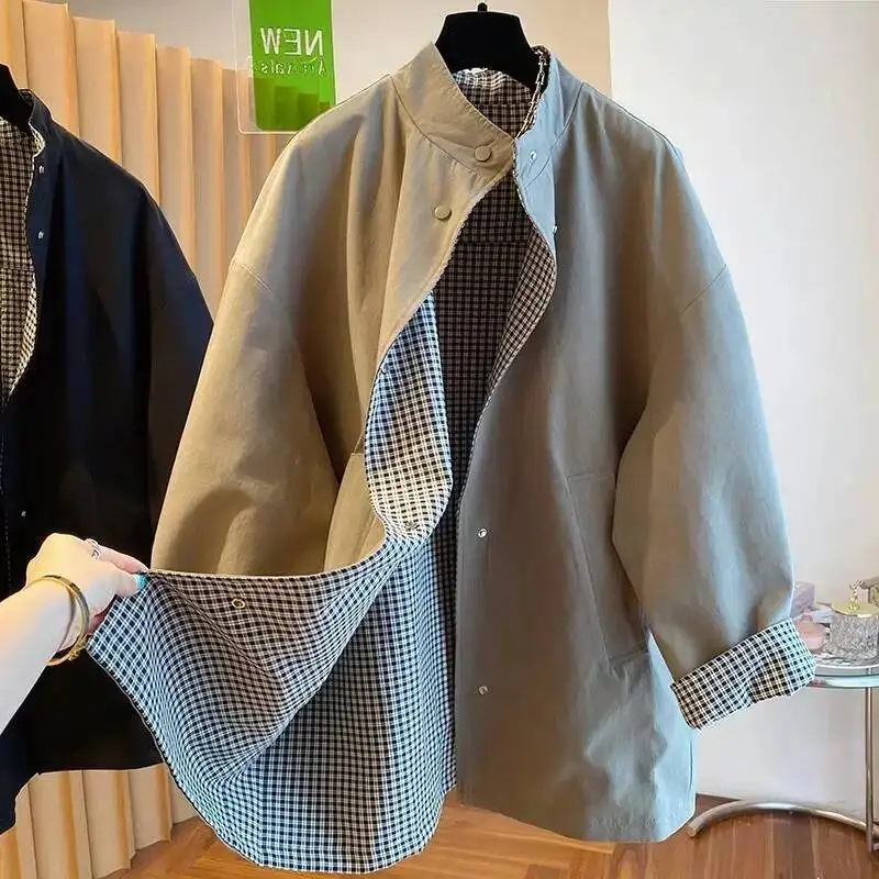 الفرنسية حجم كبير طوق فضفاض منقوشة معطف المرأة الربيع والخريف مزاجه جديد الموضة جوكر التباين سترة واقية غير رسمية. #4