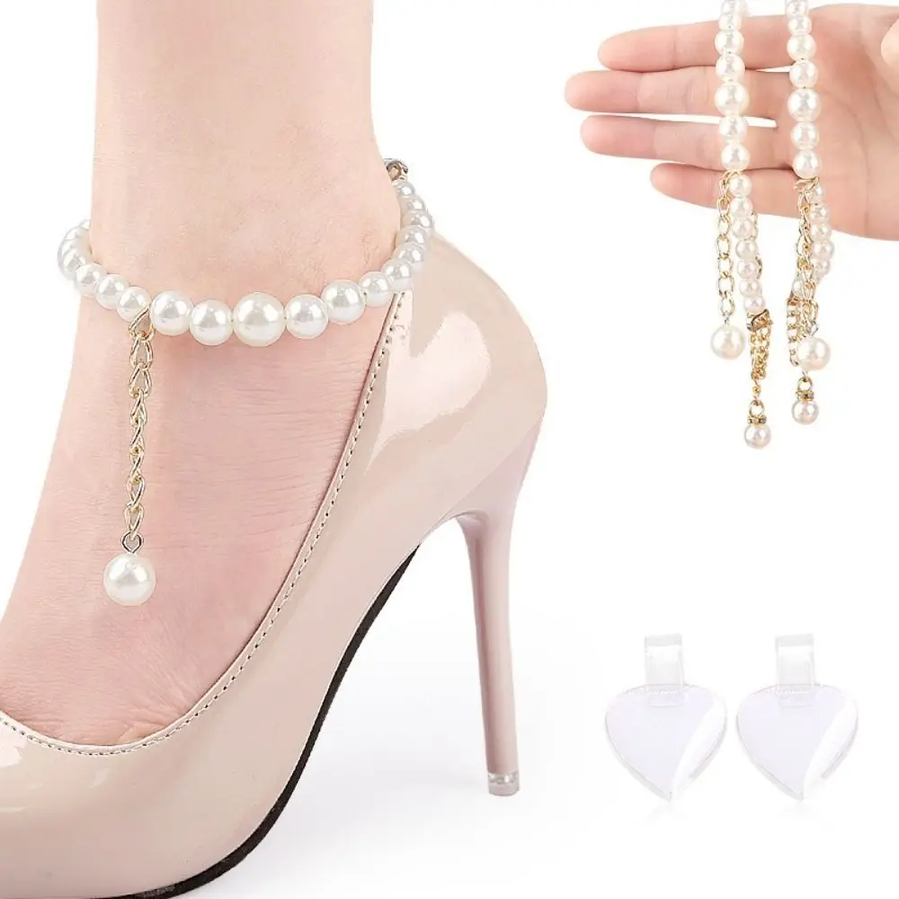 Alloy Women Shoelaces New Anti-skid PU High Heels Pearl Heels Band Pearl Shoes Decoration Shoe Belt