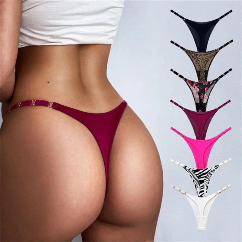 Women\'s Panties Thong Women Underwear Lingerie Sexy Fitness Gym Thongs Seamless Low Waist Metal Ice Silk Briefs S-XL