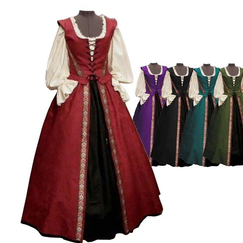 Vestido de princesa Medieval para dama, traje renacentista, Victoriano, Vintage, con cordones, para Cosplay, Halloween, carnaval, fiesta, elegante