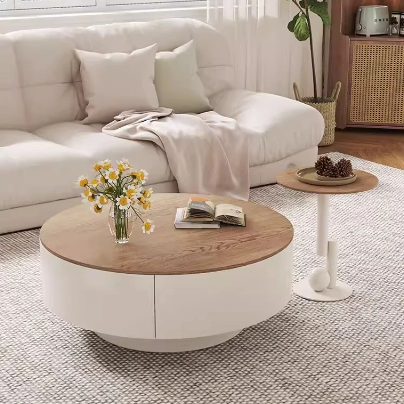 Simple Cream Coffee Table Round Modern Minimalist Wood Coffee Table Grain Home Design Living Room Furniture Sofabord XY40CJ
