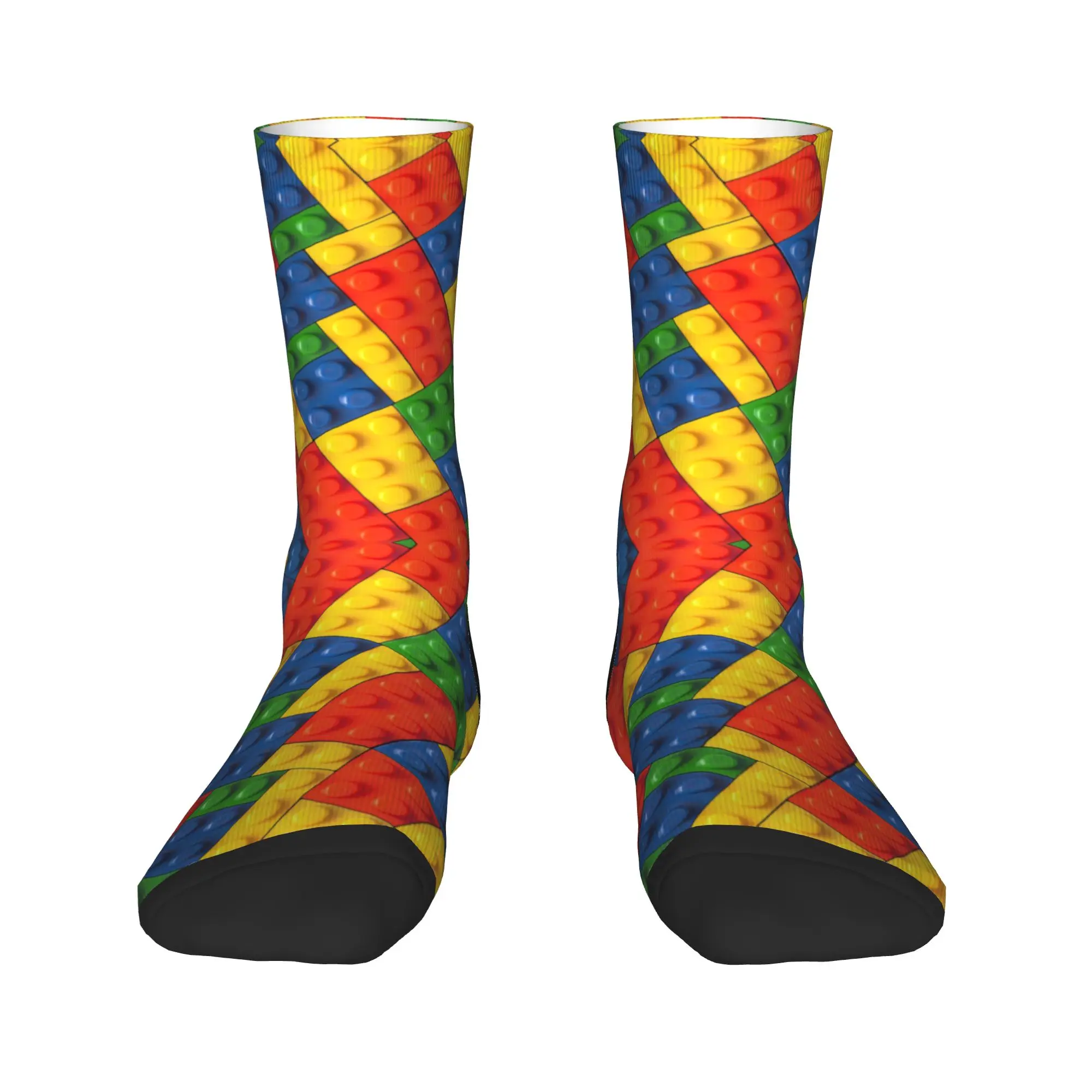 Diagonal Primary Color Building Blocks Pattern Stockings Men Socks Comfortable Fashion Socks Winter Outdoor Anti Pattern Socks