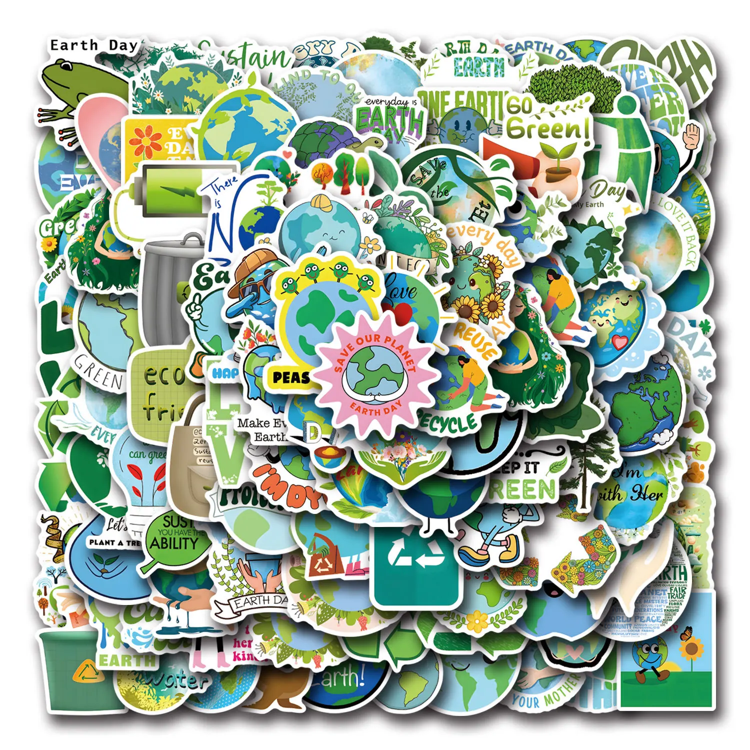 110PCS Earth Day Stickers Protect the Environment Cartoon Stickers Laptop Guitar Car Bike Skateboard Waterproof Sticker