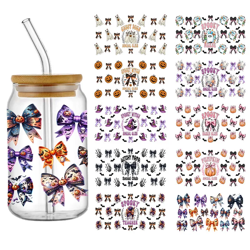 

Ghost Coquette 16oz Bow Halloween Libbey Wraps Glass Can Beer Can Tumbler Transfer Stickers Waterproof Permanent Adhesive