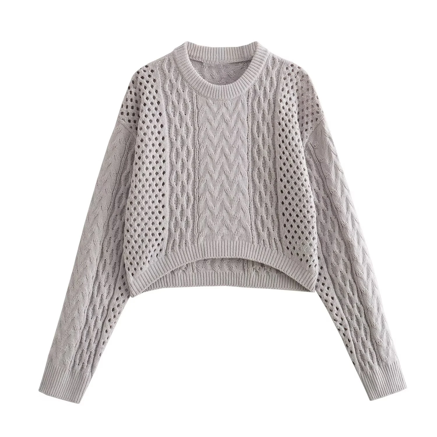 

Spring new hollow knitted sweater for women slim and versatile long sleeved top with a sense of design niche sweater