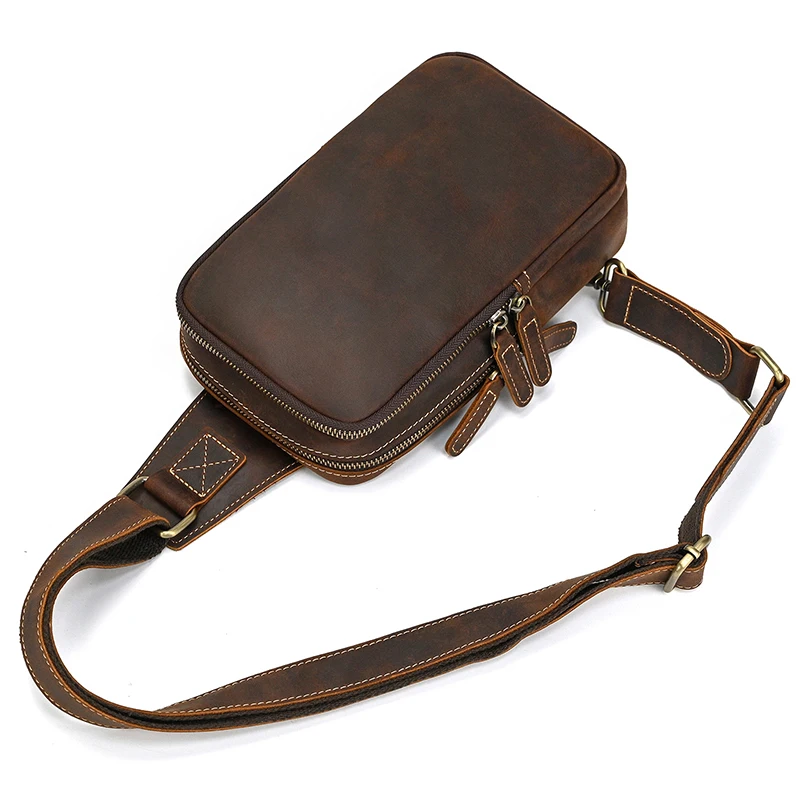 Thick Leather Chest for Men Real Cowhide Crossbody Bag Sling Bag Small Leather Crossbody Bag Men Male Single Shoulder Bagpack