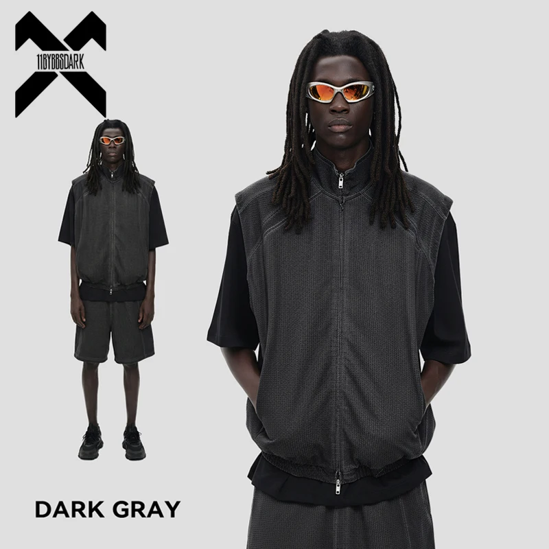 

Винтажный жилет на молнии для мужчин, сетчатая дышащая уличная куртка без рукавов, негабаритная майка в стиле ретро с открытой передней частью