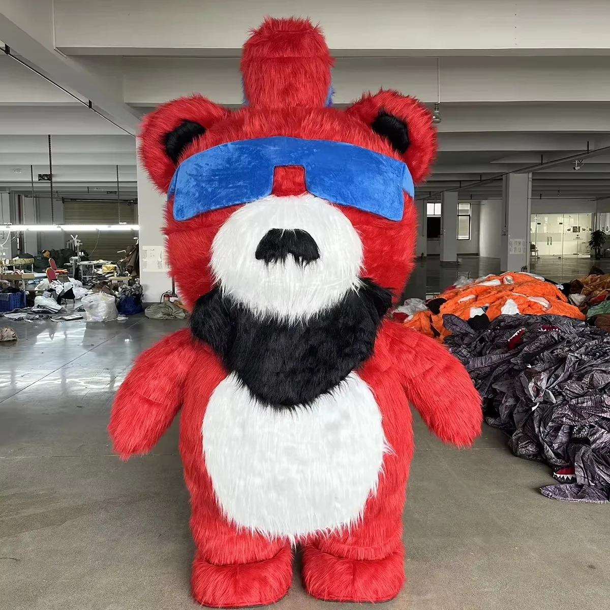 

Red Inflatable Sunglasses Bear Mascot Costume Cartoon Animal Adult Bear Party Mascot Set No Battery