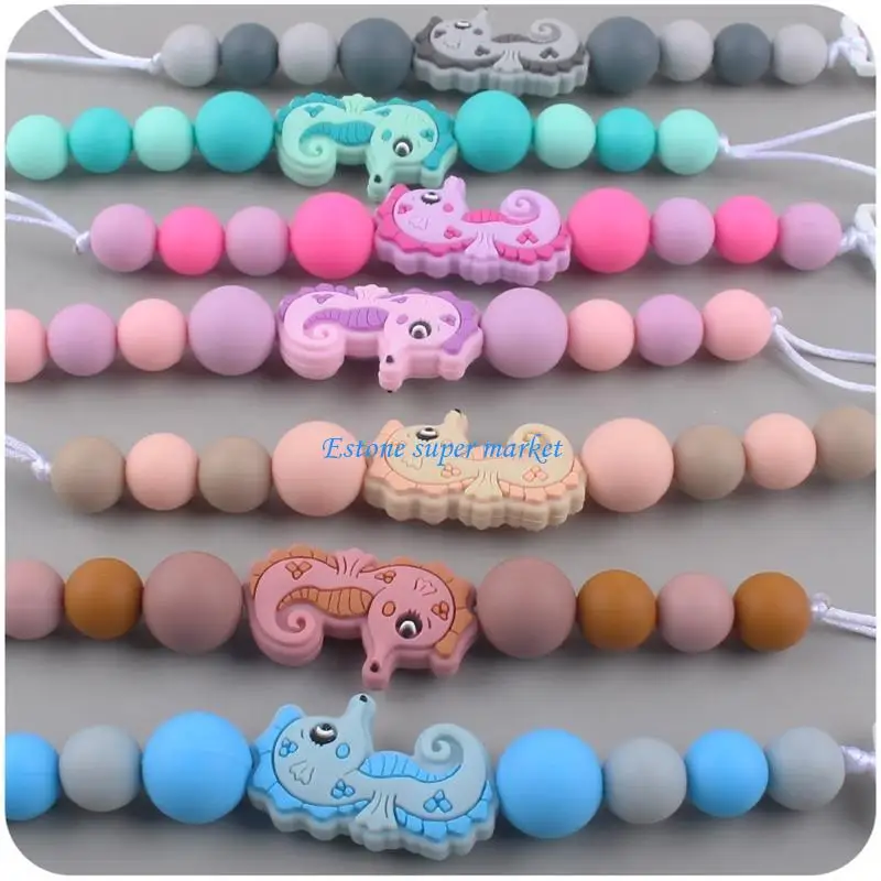 090B Baby Pacifier Chain Silicone Bead Clip Nipple Dummy Holder Clips Teether