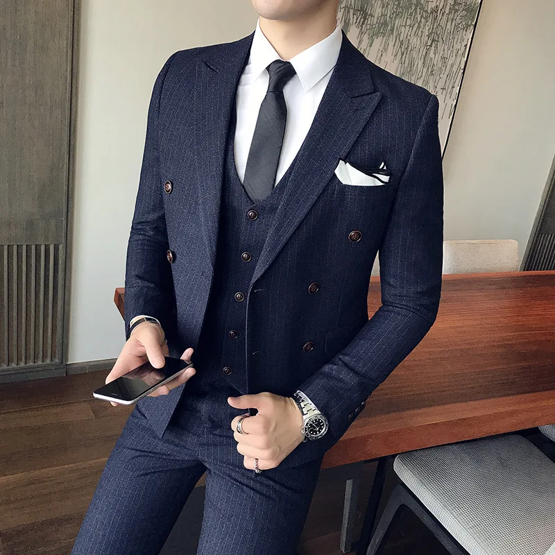 (Blazer + Vest + Trousers) England Double-breasted Suits for Menwedding Business Multi-occasion Fashionable Gentleman's Tuxedo