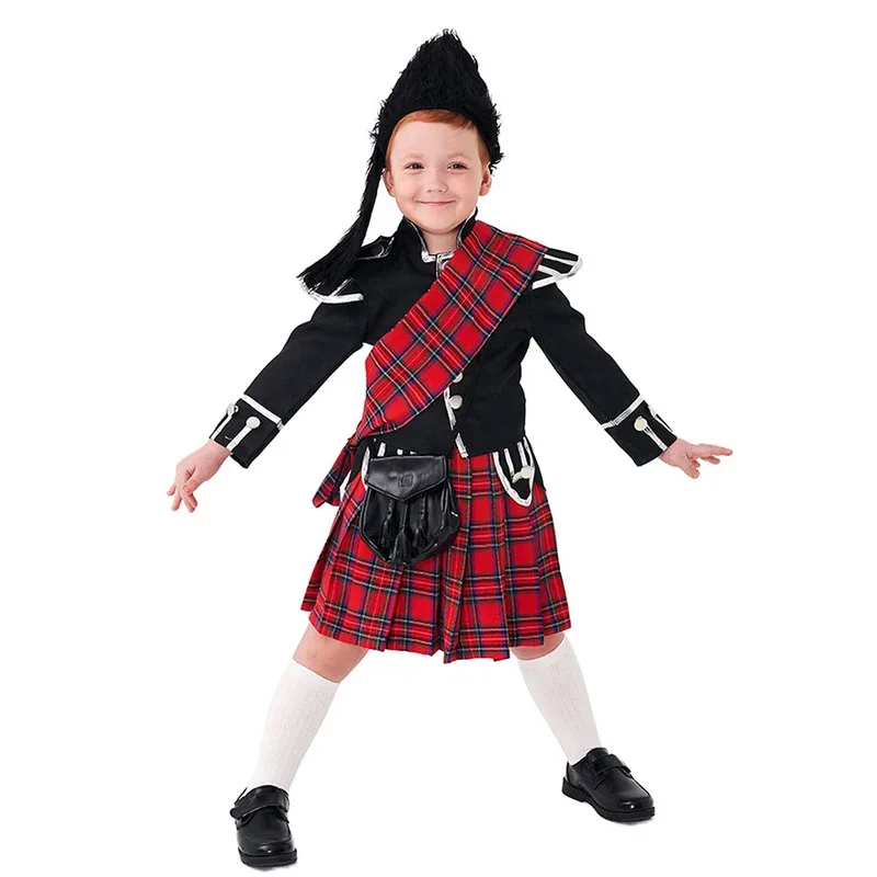 Sky01 Umorden Kinder Kind Scotsman Kostüm für Jungen Tartan Kilt Set Schottisches Outfit 2-4Y 4-10Y 10-12YWd01@