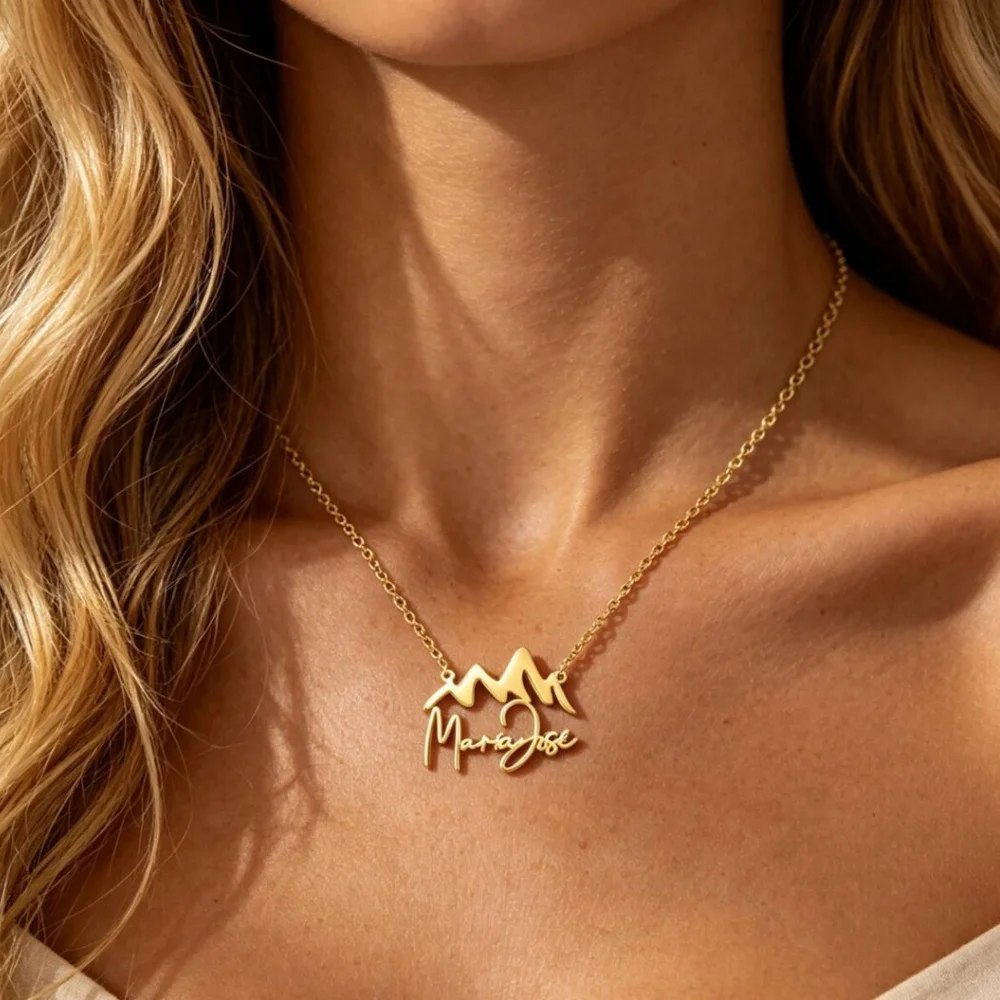 Custom Name Mountain Necklace Women Jewelry Stainless Steel Personalized Nameplate Pendant Climbing Necklace Travel Gifts