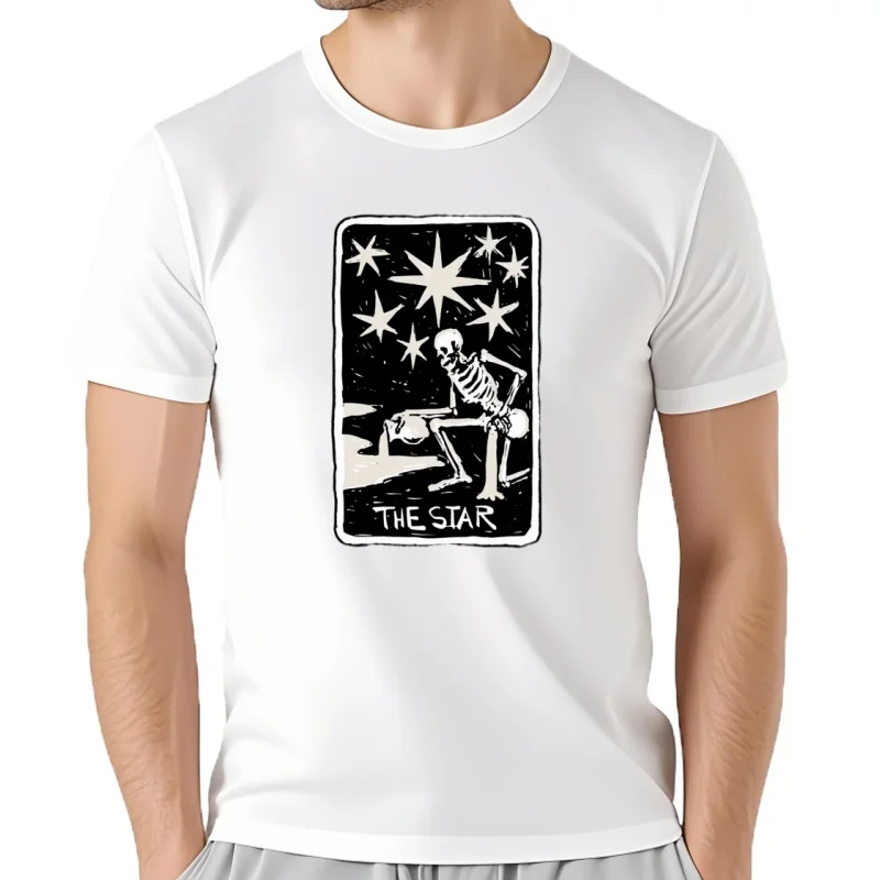 Camiseta con tarjeta de Tarot The Star Skeleton, ropa hippie, top de verano para hombres, camisetas gráficas