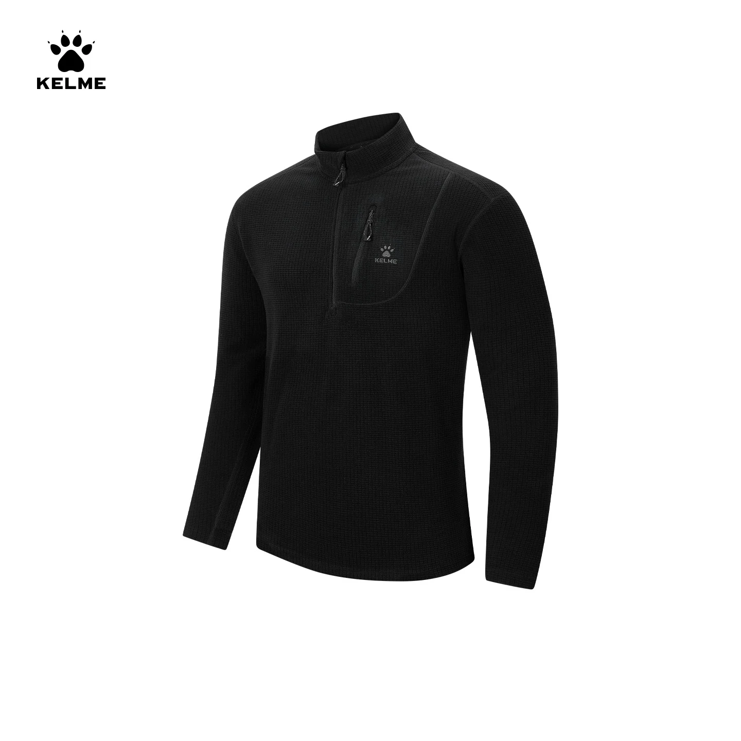 KELME heren-T-shirt met lange mouwen en halve rits, warme basislaag voor herfst/winter, geschikt voor wandelen en hardlopen, fleecevoering, opstaande kraag.