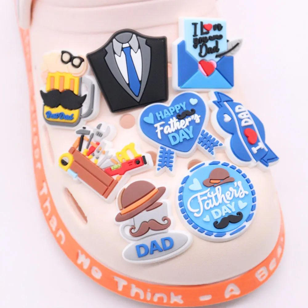 1-8PCS Father's Day Dad I Love You Shoes Charms Accessories Man Popular Buckle Clog Decorations DIY Holiday Gifts