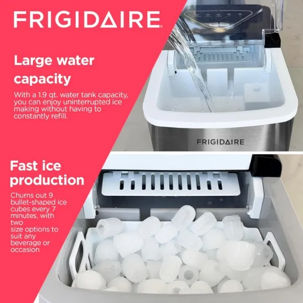 Frigidaire EFIC123-SS pembuat teratas, menghasilkan 26 pon es per hari, baja tahan karat, tahan karat