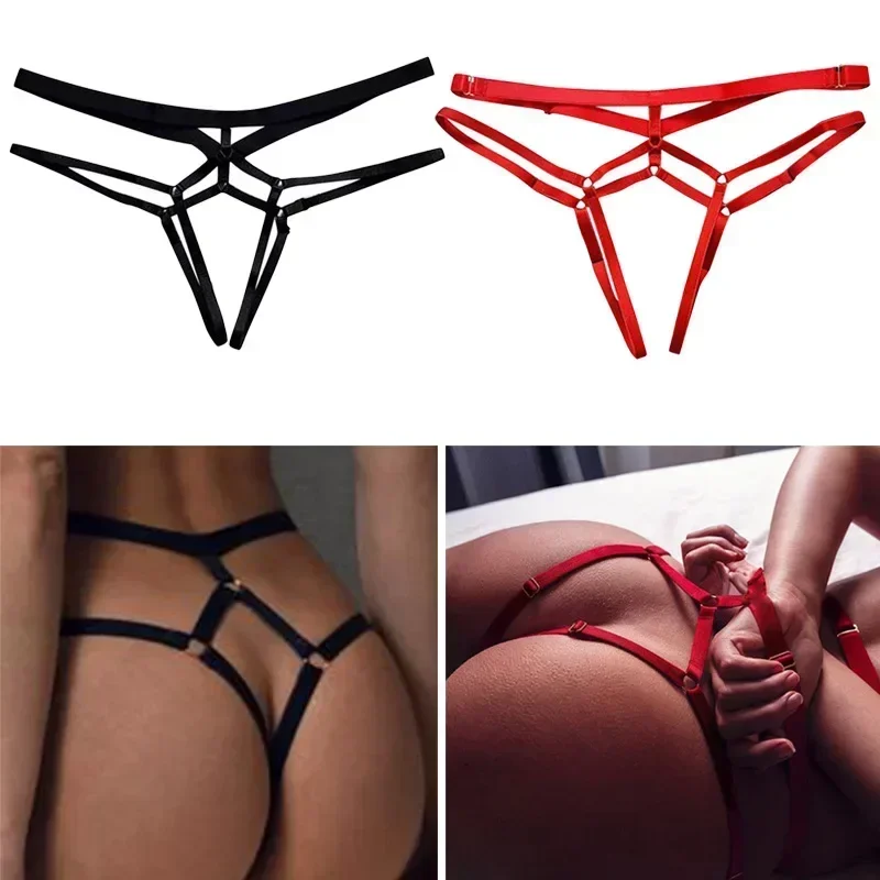 حار المرأة سراويل مفتوحة المنشعب سيور مثير جوفاء ملخصات دمية جنسية G سلاسل T-الظهر المثيرة زي مفتوح سيور النساء الملابس الداخلية