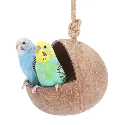 Natural Coconut Shell Parrots Nest House Bed Breeding Nesting Anti-Pecking Bite for Bird Parrot Budgie Parakeet Cockatiel Conure