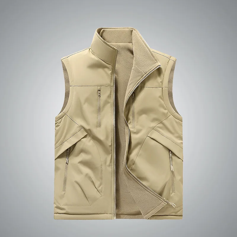 

2 IN 1 Men's Reversible Fleece Vest Winter Autumn Outdoor Sports Fishing Hiking Sleeveless Jacket Man Waistcoat Tool Vest VT-344