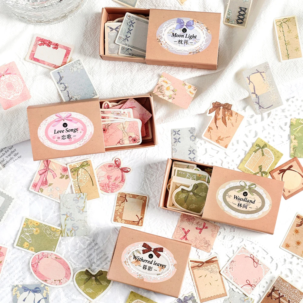 45pcs/Box Vintage Label Paper Scrapbooking Notes Handwritten Message DIY Handmade Collage Decorative Materials Office stationery