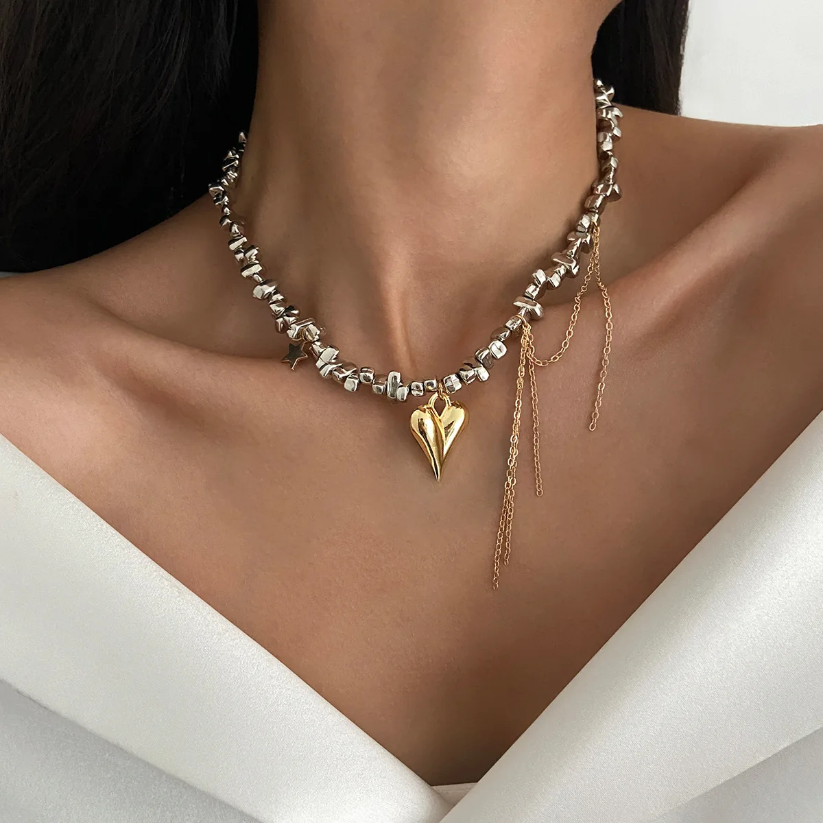 Colar de coração y2k para mulheres Ч®к Daar Из Би bagoра boho elegante colar de contas irregulares corrente de clavícula gargantilha joia presente