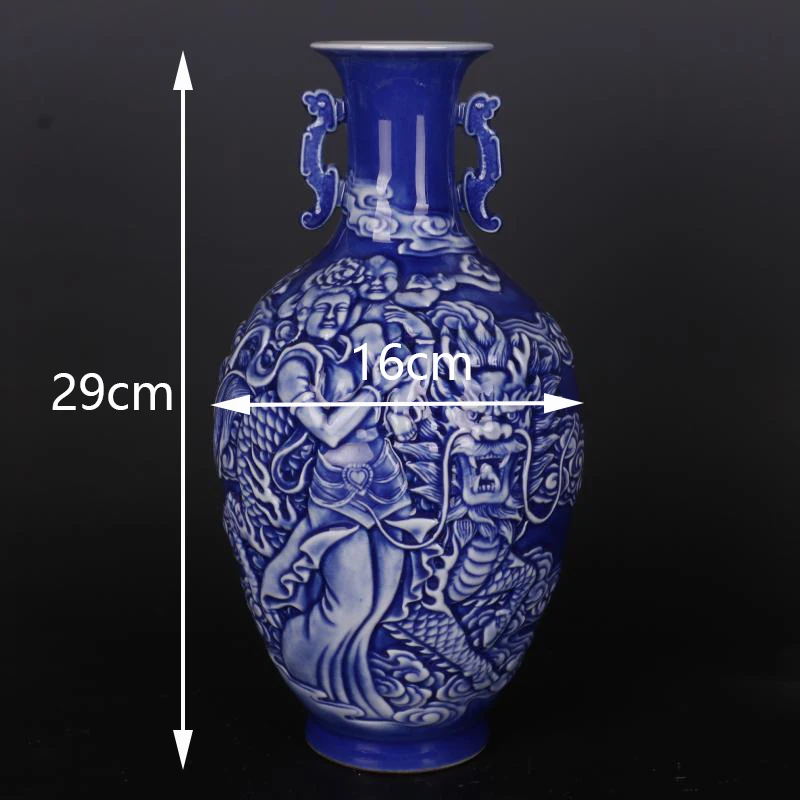 Blue White Qing Vase Lion Chinese Myth Large Vase Used Mythical Animals Chinese Vase 19Th Centerpiece Vase