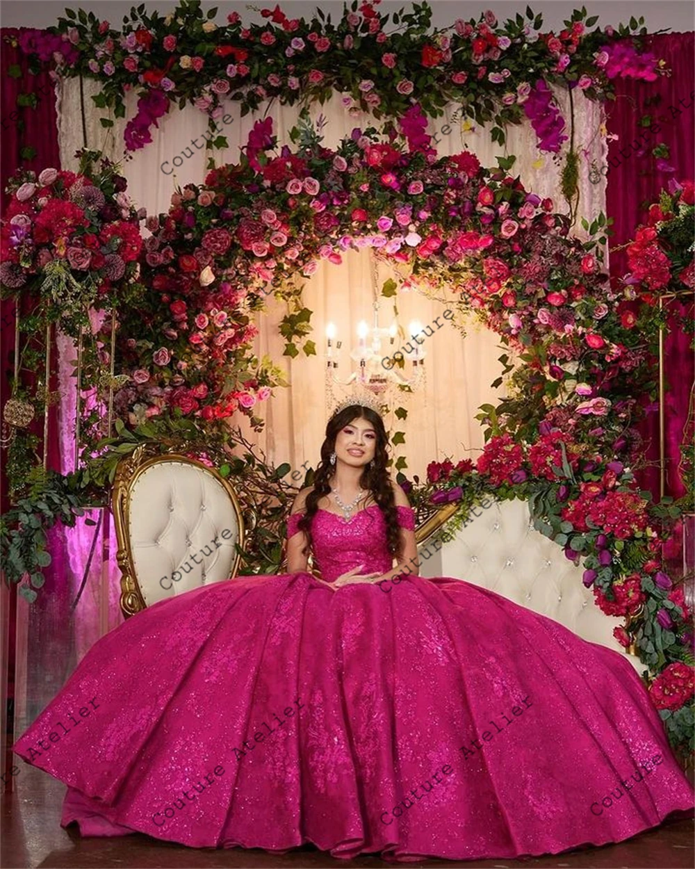 Robes de Quinceanera en dentelle rose chaude princesse, Stick Off The Initiated Sweet 16, robe de Rh, robe d'anniversaire, quel que soit le lacet, 15 ans