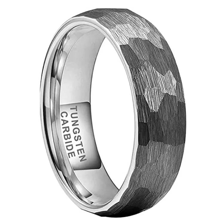 JQUEEN 4mm 6mm 8mm Tungsten Carbide Men and Women Hammer Silver Ring Wedding Gift