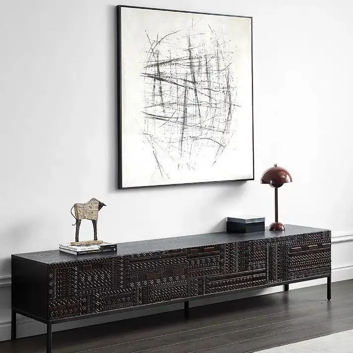HYS Nordic solid wood TV cabinet style carved side cabinet light luxury postmodern nostalgic TV cabinet coffee table combo