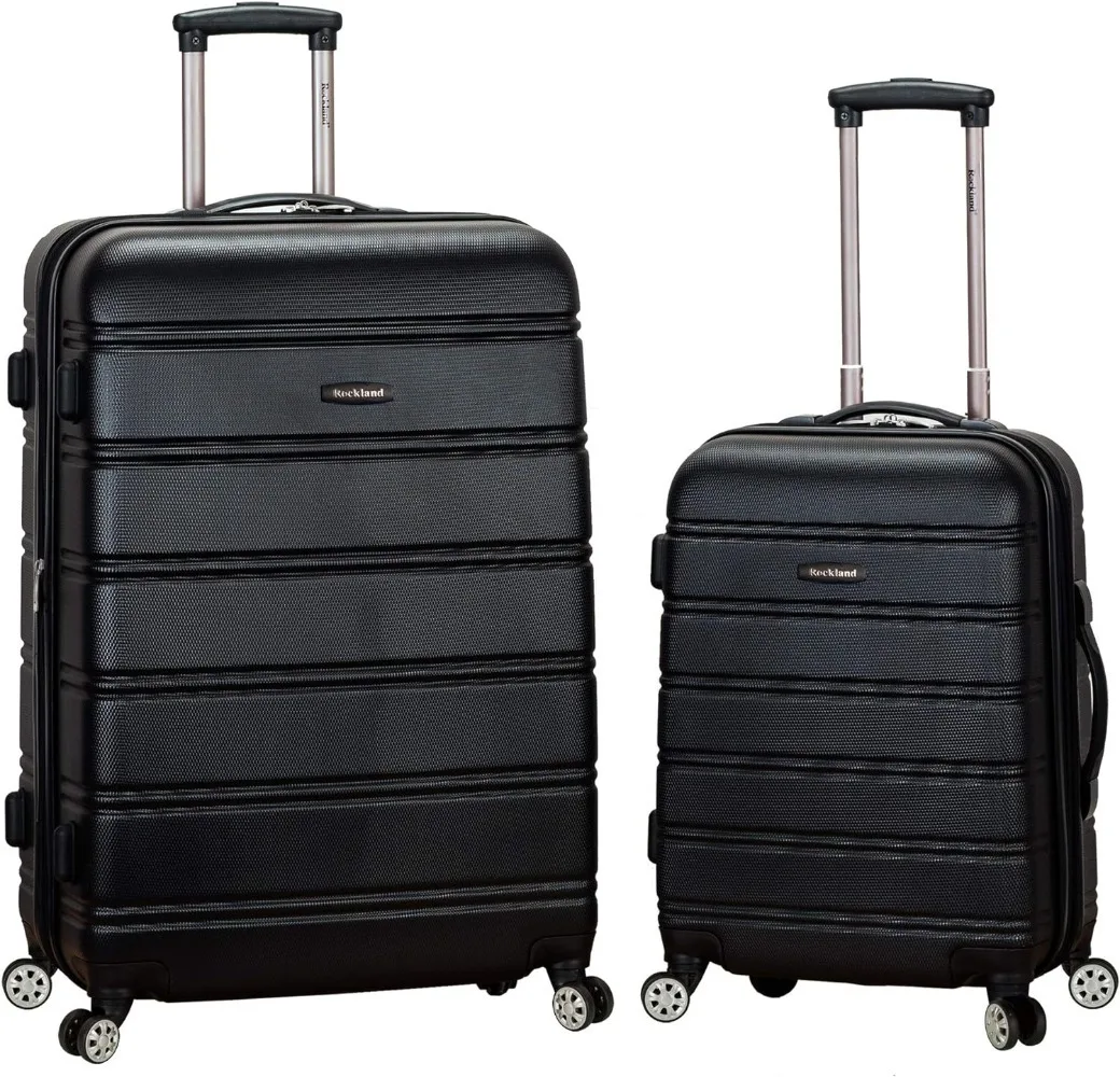 Rockland Melbourne Hardside Expandable Spinner Wheel Luggage, Black, 2-Piece Set (20/28)