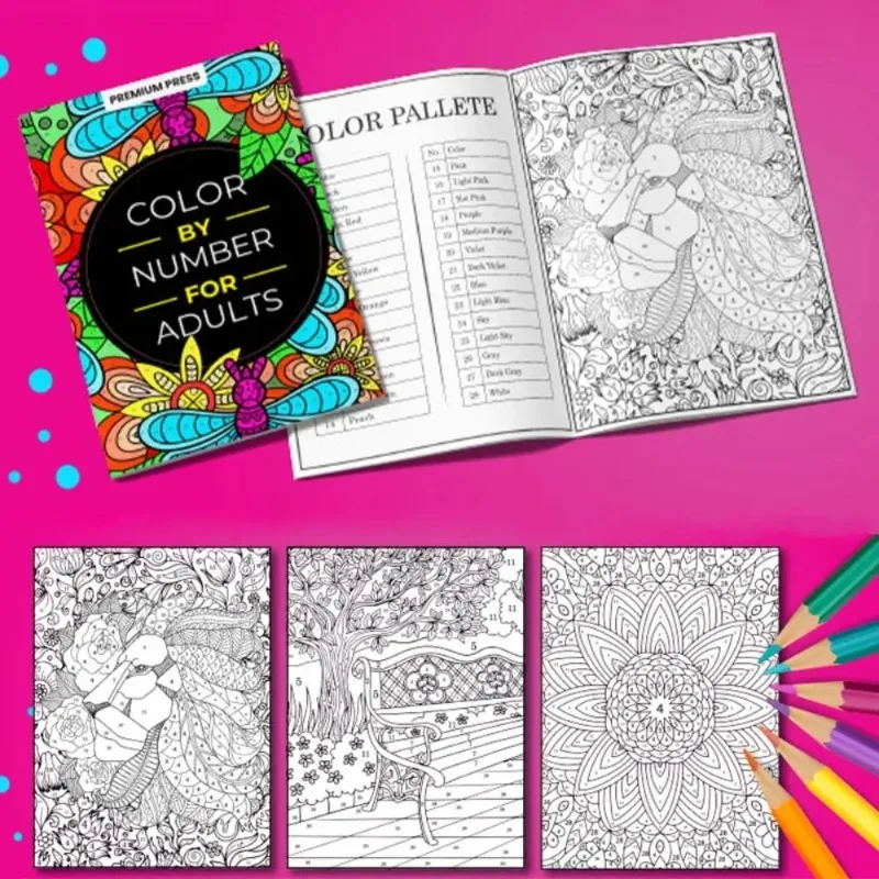 156 Pages Color By Number for Adult Anxiety Stress Relief Coloring Book Unique Background Drawing Painting Book Men Women Teens