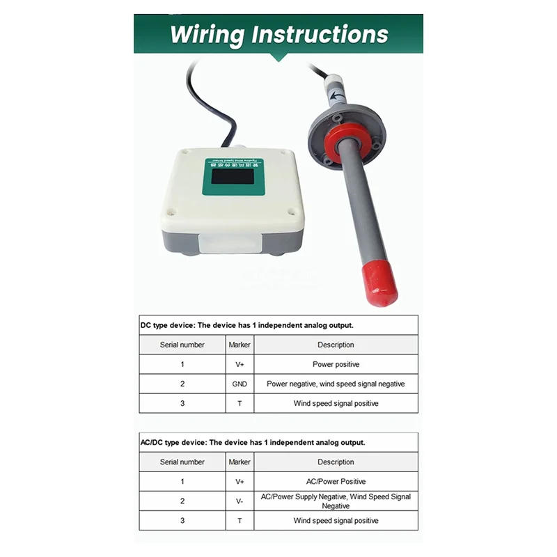 Sensor de velocidad del viento de tubos A14M 0-30M/S 0-10V, transmisor Detector de medición de volumen de velocidad del aire de plomería de alta precisión, duradero