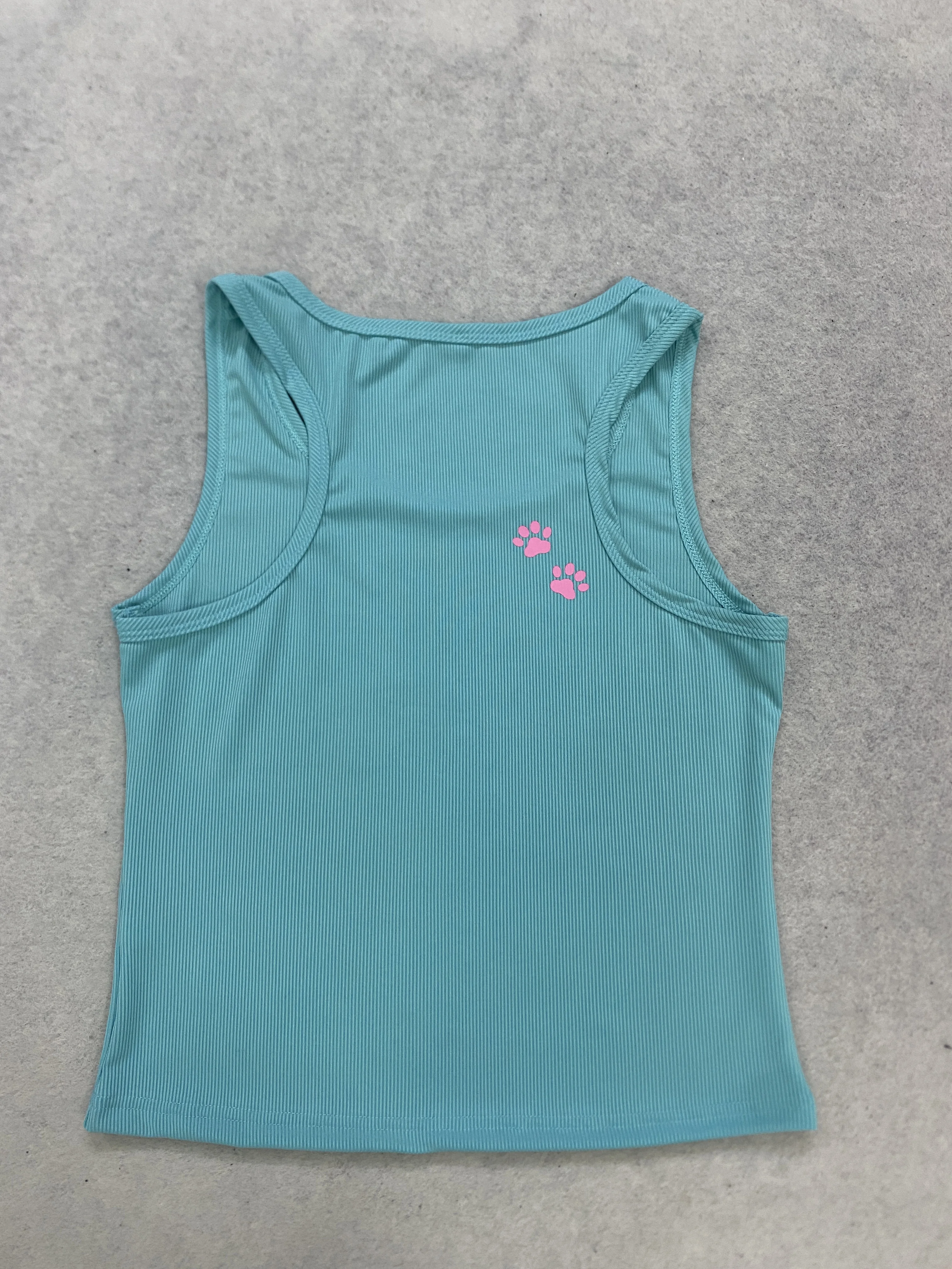 Lake Blue Ribbed Heart Tank Top Women U‑Neck Wide Strap Slim Y2K Basic Camisole