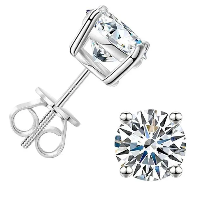 

S925 Sterling Silver Classic 4-Prong 0.1-4CT Moissanite Stud Earrings for Women, Exquisite Lantern Screw Design Jewelry.