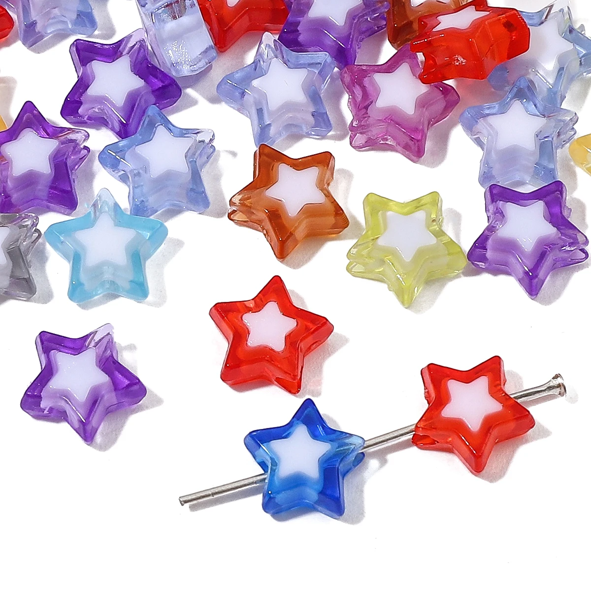 About30Pcs Acrylic Bicolor Beads, Middle Beads, Five pointed Star Scattered Beads, Handmade DIY Making Jewelry Bracelets, Jewelr