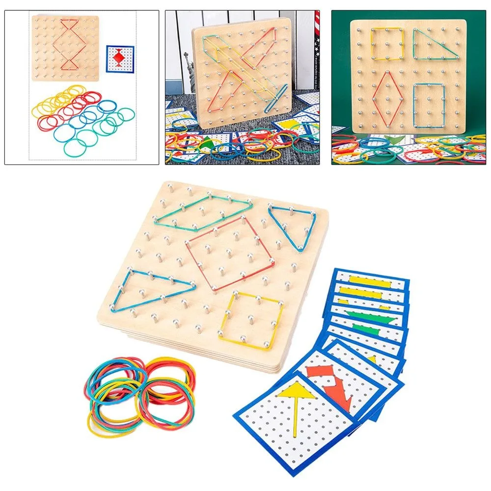 Montessori Houten Spijkerplanken Set Geo Board Geschenken Graphics Wiskunde Patroon Blokken Elastiekjes Met Kaarten Baby Creatief Speelgoed