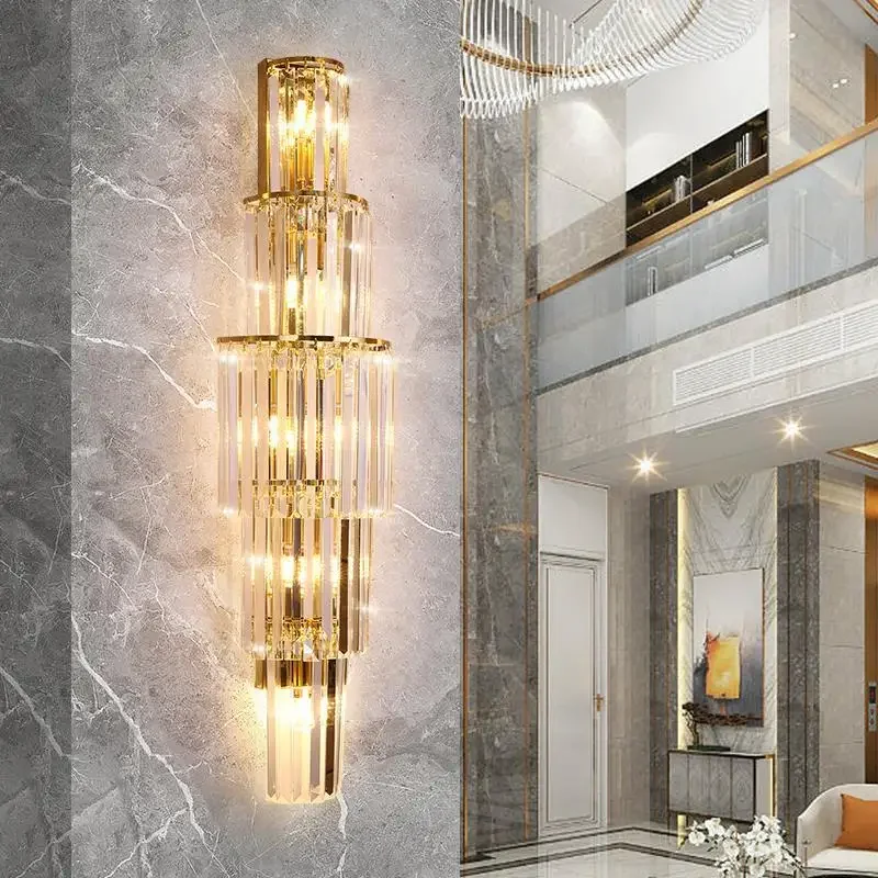 

Duplex Building Crystal Wall Lamp Grand Luxury Villa Corridor Sofa Background Wall Sconces Bedroom Bedside Lighting Decoration